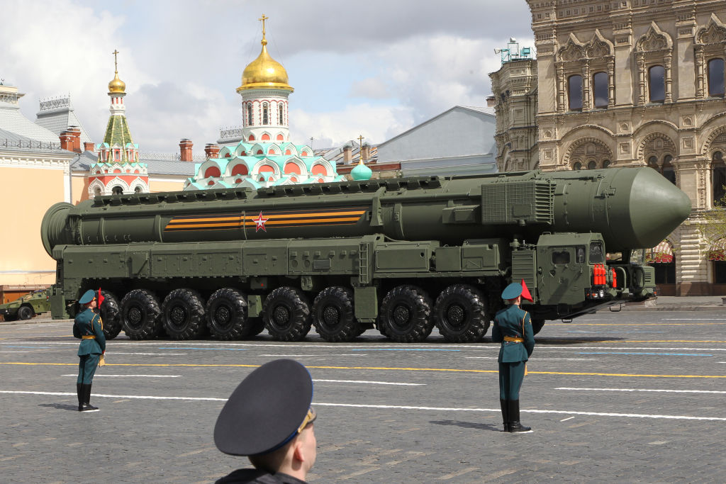 MOSCOW, RUSSIA - MAY,9 (RUSSIA OUT) Russian RS-24 Yars (NATO reporting name:SS-29) roll during the Victory Day Parade at Red Square, May,9,2022, in Moscow, Russia. The Red Square military parade marking the Victory Day gathered 11 000 solders, officers and 131 military vehicles. Russia is marking their 77th Victory Day today. (Photo by Contributor/Getty Images)