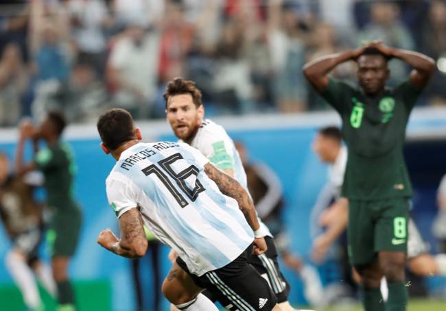 Messi comemora o único gol marcado por ele no Mundial de 2018 -