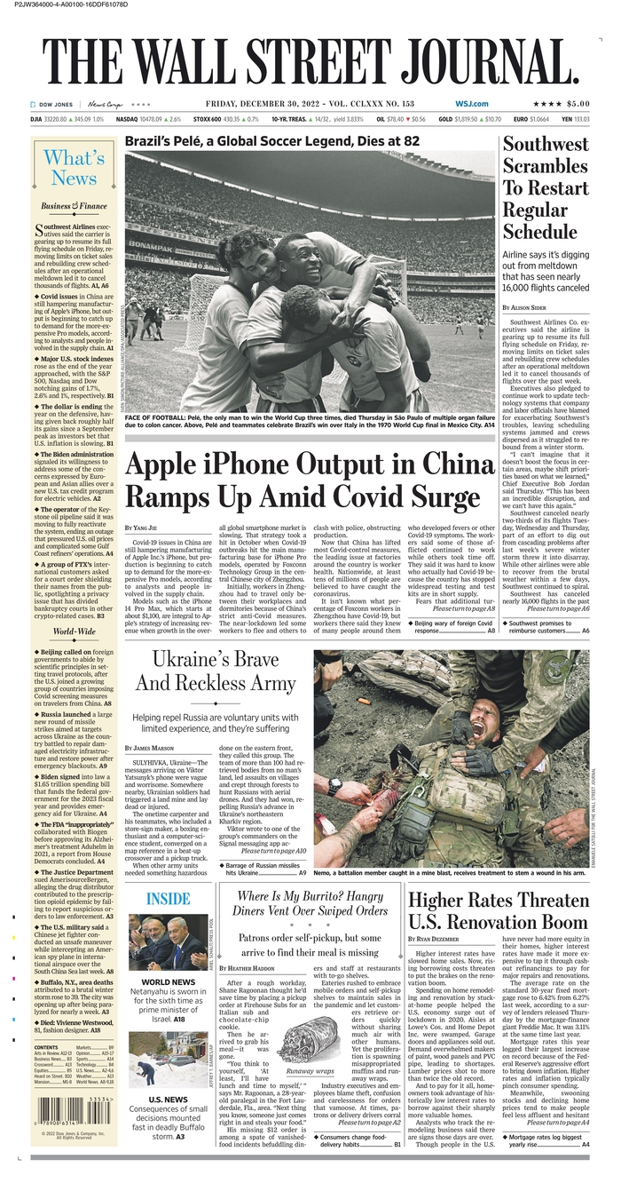 WSJ The Wall Street Journal desta sexta-feira 30/11/2022