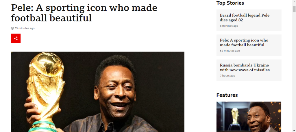 Rede britânica BBC repercute a morte de Pelé