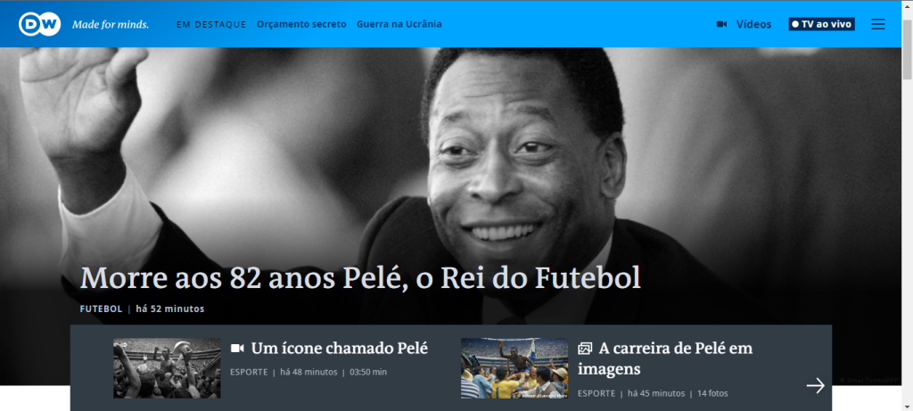 Repercussão do veículo alemão Deutsche Welle sobre a morte de Pelé