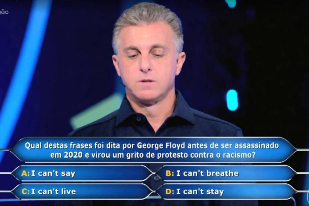 globo-domingao-com-huck-quem-quer-ser-um-milionario-george-floyd Luciano Huck no game Quem Quer ser um Milionário, do 'Domingão com Huck'