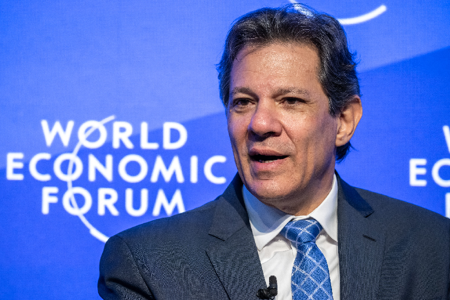 O ministro da Fazenda, Fernando Haddad, durante painel do Fórum Econômico Mundial de Davos