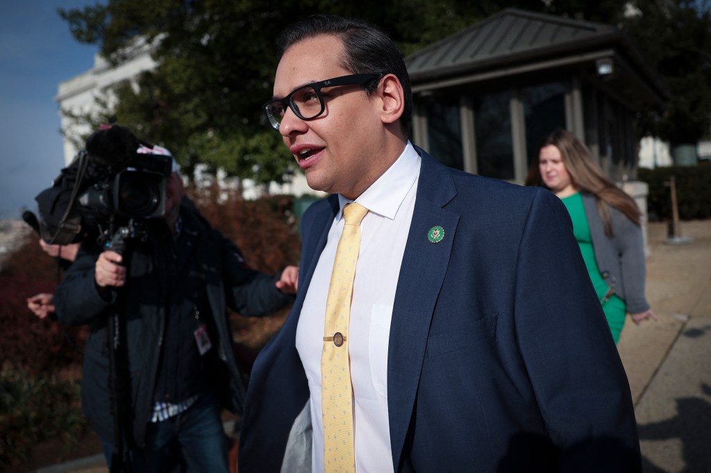 WASHINGTON, DC - JANUARY 12: Rep. George Santos (R-NY) leaves the U.S. Capitol on January 12, 2023 in Washington, DC. The Nassau County party chairman, Joseph G. Cairo Jr. and other New York Republican officials called on Santos to resign as investigations grow into his finances, campaign spending and false statements on the campaign trail. Santos announced in a tweet that he would not resign. Win McNamee/Getty Images/AFP (Photo by WIN MCNAMEE / GETTY IMAGES NORTH AMERICA / Getty Images via AFP)