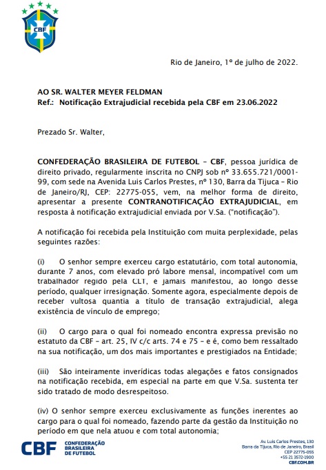 CBF 1 Resposta da CBF a Walter Feldman