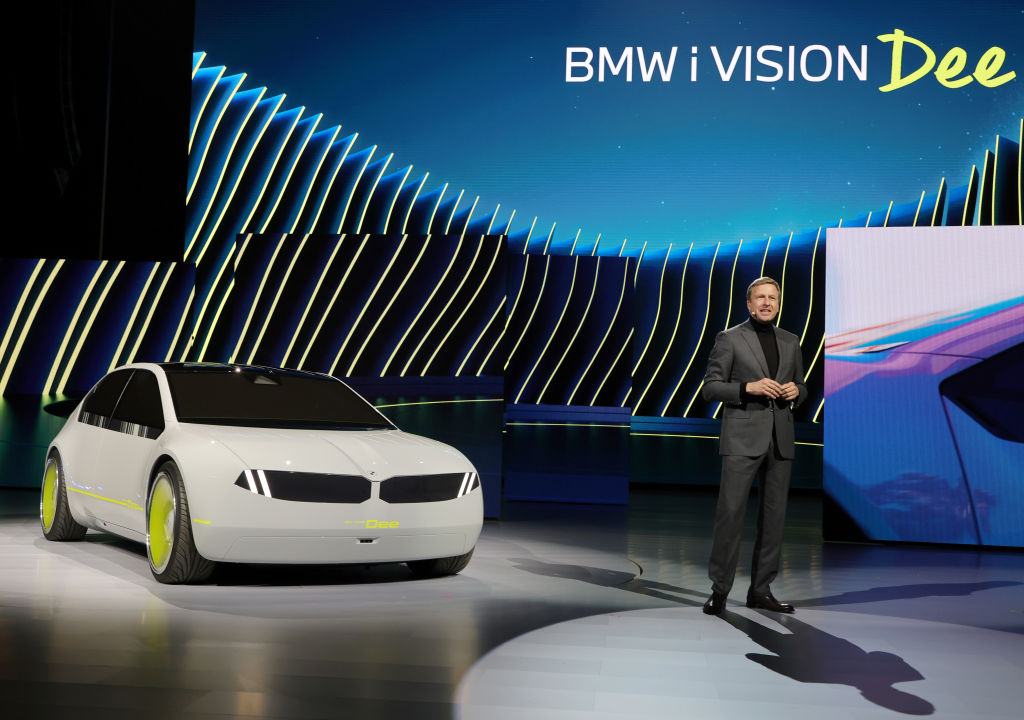 LAS VEGAS, NEVADA - JANUARY 04: Chairman of the Board of Management of BMW AG Oliver Zipse introduces the BMW i Vision Dee (Digital Emotional Experience) concept EV sport sedan during a keynote address at CES 2023 at The Pearl concert theater at Palms Casino Resort on January 04, 2023 in Las Vegas, Nevada. CES, the world's largest annual consumer technology trade show, runs from January 5-8 and features about 3,100 exhibitors showing off their latest products and services to more than 100,000 attendees. (Photo by Ethan Miller/Getty Images)