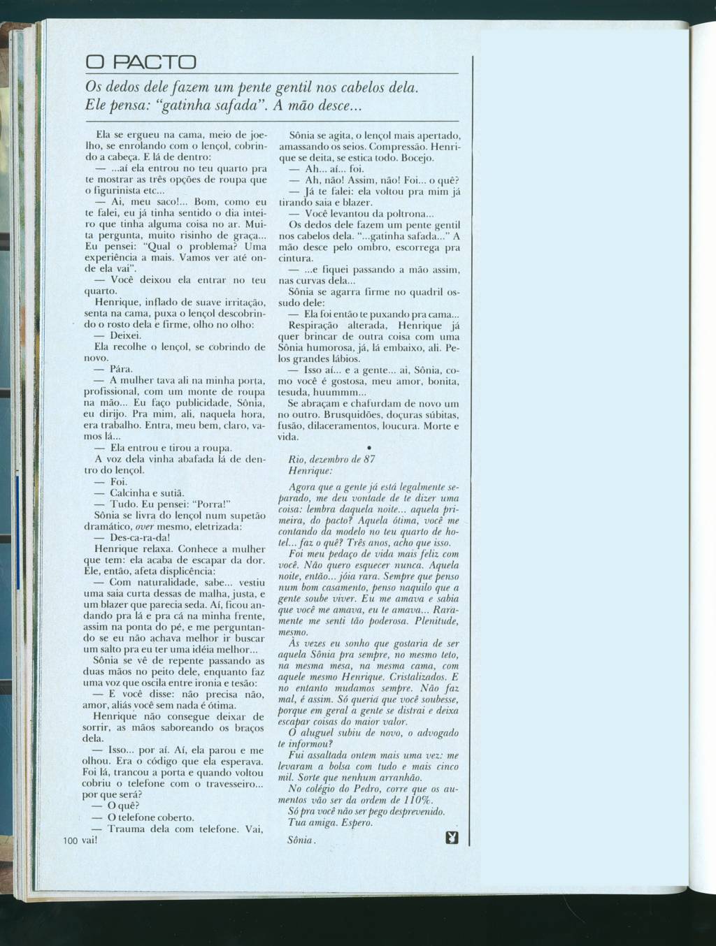 Playboy 151_100 Conto erótico 'O Pacto', edição da Playboy de fevereiro de 1988