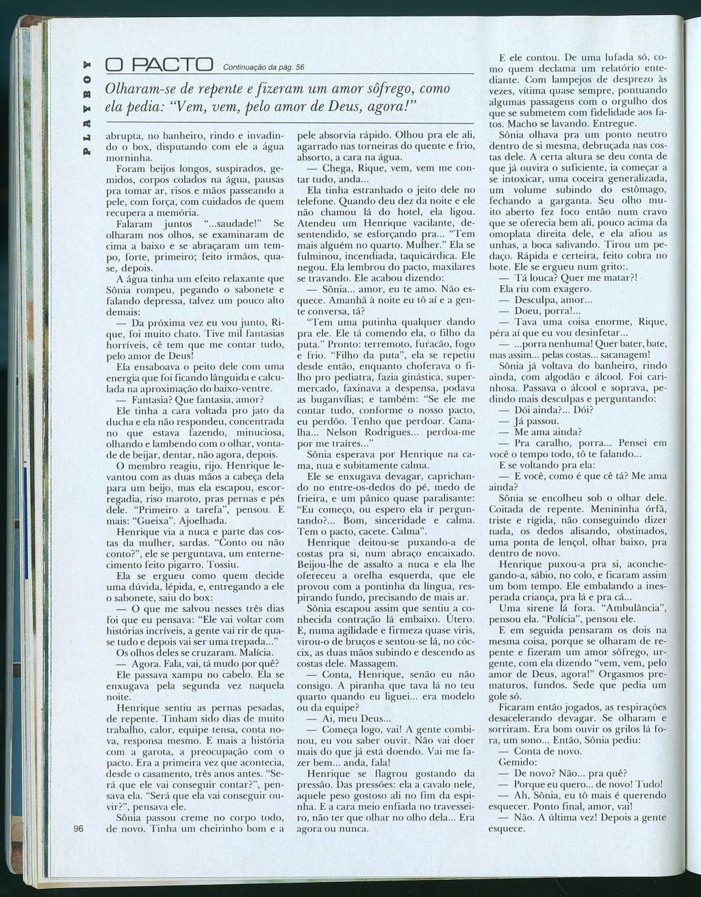 Playboy 151_96 Conto erótico 'O Pacto', edição da Playboy de fevereiro de 1988