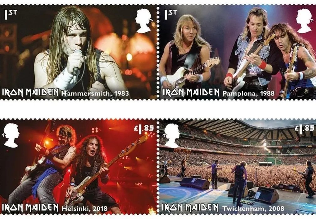 The band Iron Maiden is honored on postage stamps in the United Kingdom