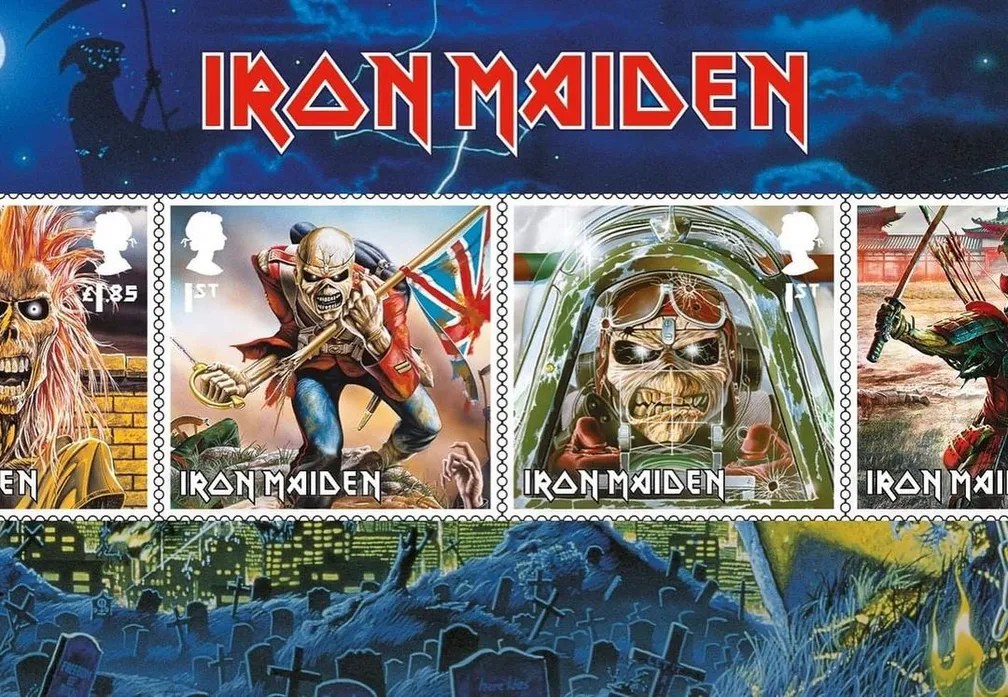 The band Iron Maiden is honored on postage stamps in the United Kingdom
