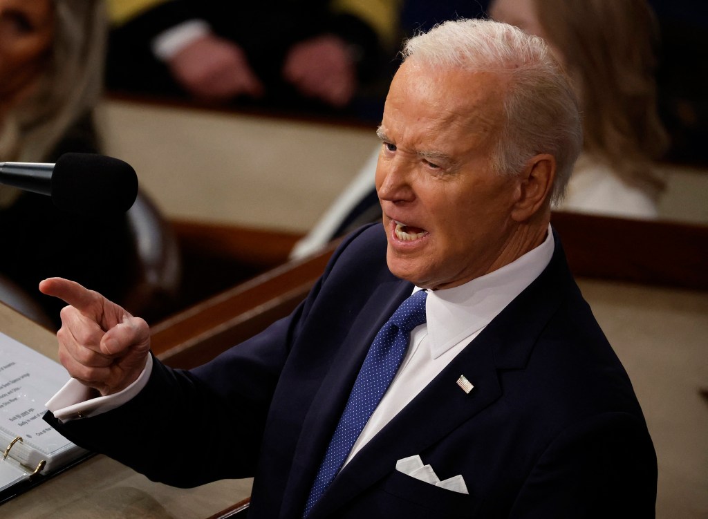 WASHINGTON, DC - FEBRUARY 07: U.S. President Joe Biden delivers his State of the Union address during a joint meeting of Congress in the House Chamber of the U.S. Capitol on February 07, 2023 in Washington, DC. The speech marks Biden's first address to the new Republican-controlled House. Chip Somodevilla/Getty Images/AFP (Photo by CHIP SOMODEVILLA / GETTY IMAGES NORTH AMERICA / Getty Images via AFP)