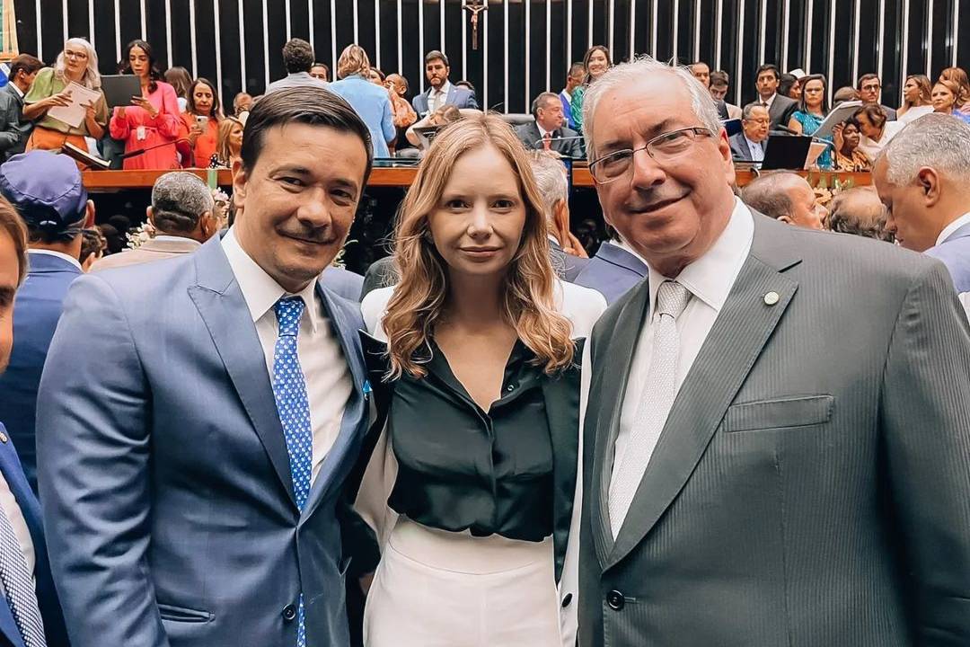 O ex-deputado federal Eduardo Cunha, no plenário da Casa, nesta quarta-feira, ao lado da filha e do genro -