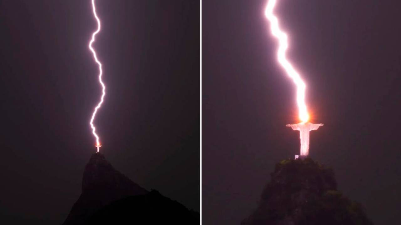 RAIO DIVINO: Imagem do Cristo Redentor atingido por um raio no Rio de Janeiro -