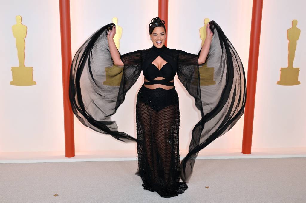 US model Ashley Graham attends the 95th Annual Academy Awards at the Dolby Theatre in Hollywood, California on March 12, 2023. (Photo by ANGELA WEISS / AFP)