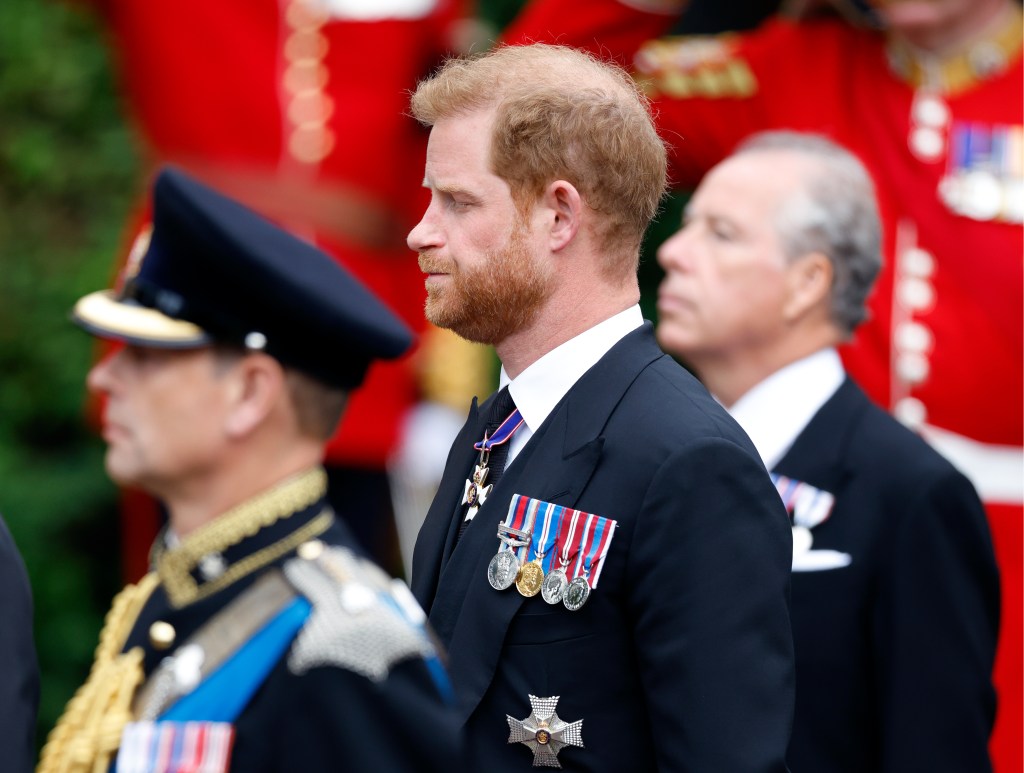 WINDSOR, UNITED KINGDOM - SEPTEMBER 19: (EMBARGOED FOR PUBLICATION IN UK NEWSPAPERS UNTIL 24 HOURS AFTER CREATE DATE AND TIME) Prince Harry, Duke of Sussex attends the Committal Service for Queen Elizabeth II at St George's Chapel, Windsor Castle on September 19, 2022 in Windsor, England. The committal service at St George's Chapel, Windsor Castle, took place following the state funeral at Westminster Abbey. A private burial in The King George VI Memorial Chapel followed. Queen Elizabeth II died at Balmoral Castle in Scotland on September 8, 2022, and is succeeded by her eldest son, King Charles III. (Photo by Max Mumby/Indigo/Getty Images)