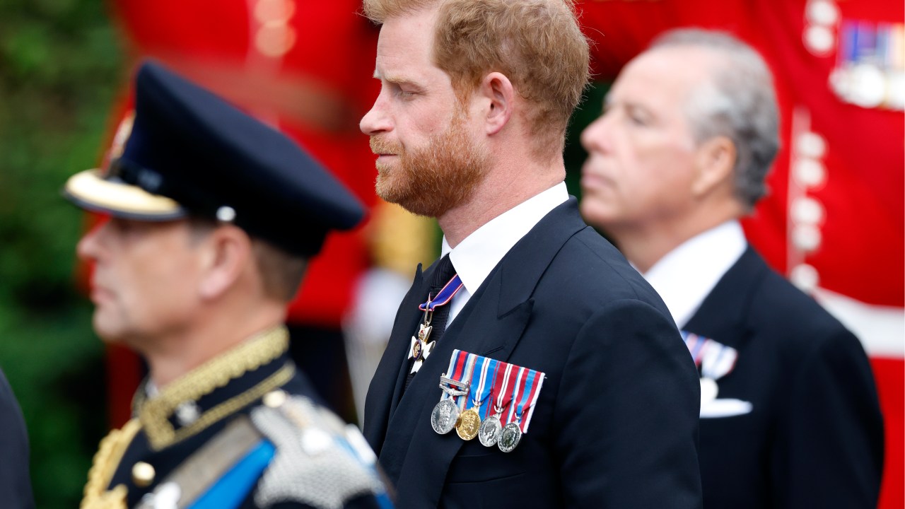 WINDSOR, UNITED KINGDOM - SEPTEMBER 19: (EMBARGOED FOR PUBLICATION IN UK NEWSPAPERS UNTIL 24 HOURS AFTER CREATE DATE AND TIME) Prince Harry, Duke of Sussex attends the Committal Service for Queen Elizabeth II at St George's Chapel, Windsor Castle on September 19, 2022 in Windsor, England. The committal service at St George's Chapel, Windsor Castle, took place following the state funeral at Westminster Abbey. A private burial in The King George VI Memorial Chapel followed. Queen Elizabeth II died at Balmoral Castle in Scotland on September 8, 2022, and is succeeded by her eldest son, King Charles III. (Photo by Max Mumby/Indigo/Getty Images)