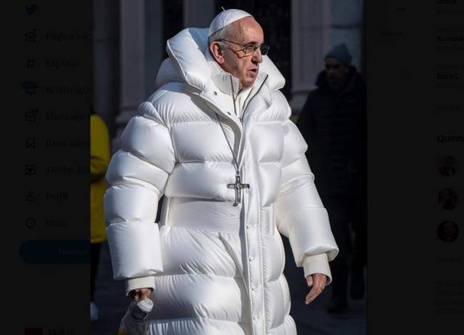 Imagem do papa Francisco criada por realidade virtual que enganou vários sites de notícias e perfis em redes sociais