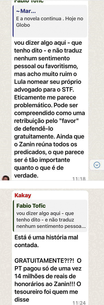 MAL CONTADO - Mensagens em grupo de WhatsApp com membros do Prerrogativas: ataques contra Zanin