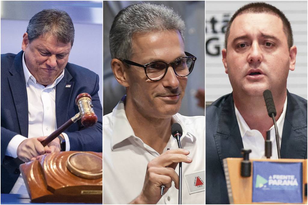 EM 2026 - Os governadores Tarcísio de Freitas, Romeu Zema e Ratinho Junior: na impossibilidade do ex-presidente, eles são os principais herdeiros do espólio bolsonarista para a próxima eleição