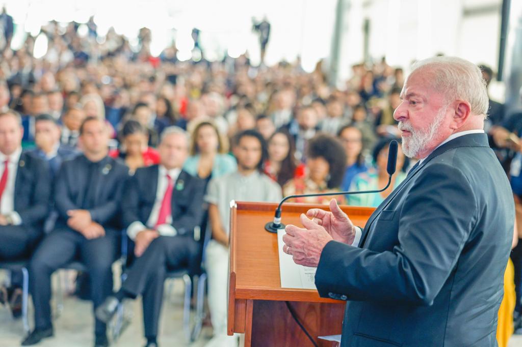 O presidente Luiz Inácio Lula da Silva discursa em evento no Palácio do Planalto, nesta quarta-feira