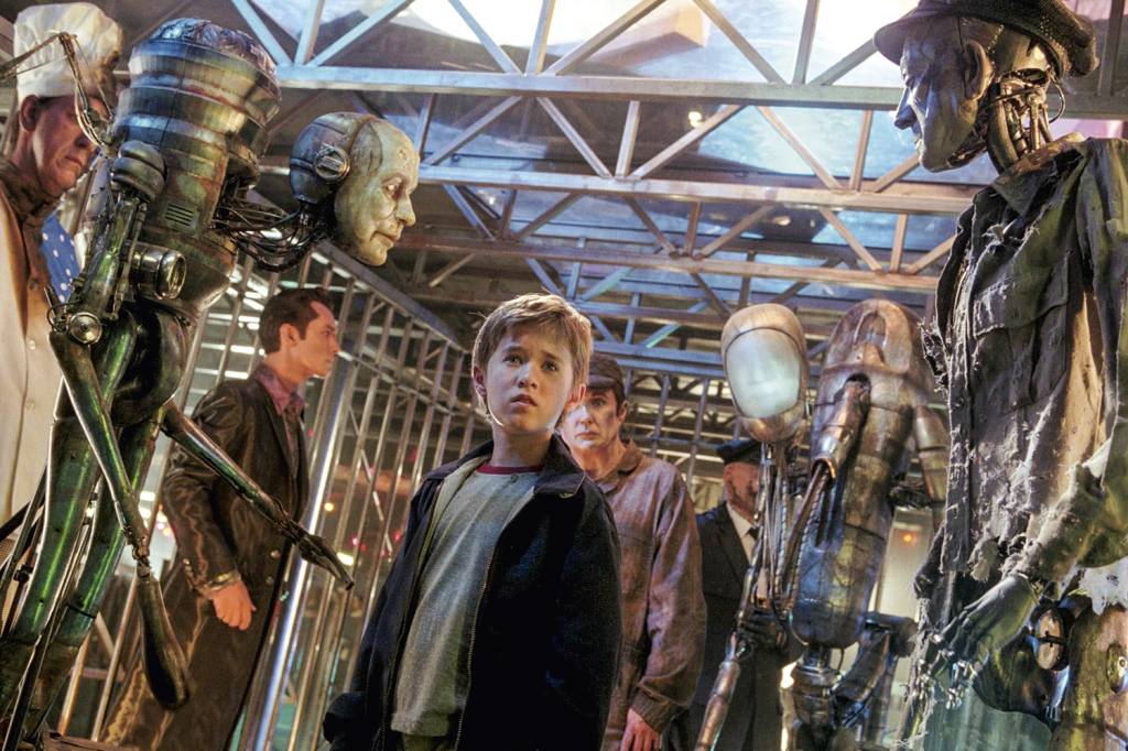 NO CINEMA - O pequeno David (Haley Joel Osment) de A.I. — Inteligência Artificial (2001): robô com sentimentos humanos