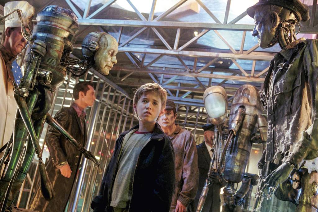 FILME-AI-ARTIFICIAL-INTELLIGENCE-2.jpg NO CINEMA - O pequeno David (Haley Joel Osment) de A.I. — Inteligência Artificial (2001): robô com sentimentos humanos