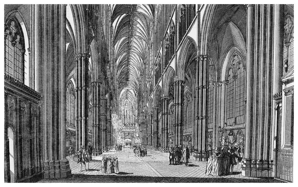 Old engraved illustration of interior of Westminster Abbey, London, England