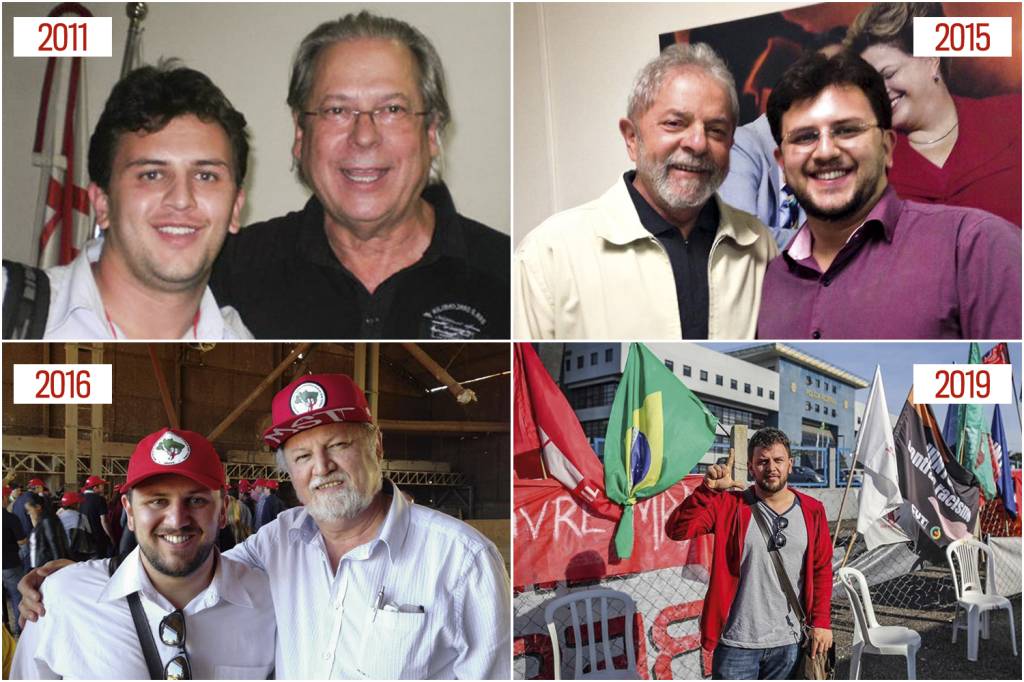 MEUS ÍDOLOS - Fotos com Dirceu, Lula e Stédile: militante do partido desde 2009, Marcola tinha apenas 17 anos quando o PT assumiu a Presidência pela primeira vez