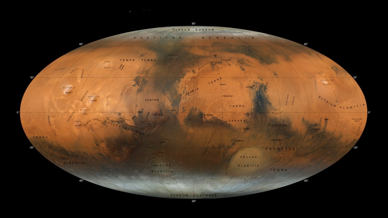 Mapa inédito de Marte divulgado pela Agência Espacial dos Emirados Árabes -