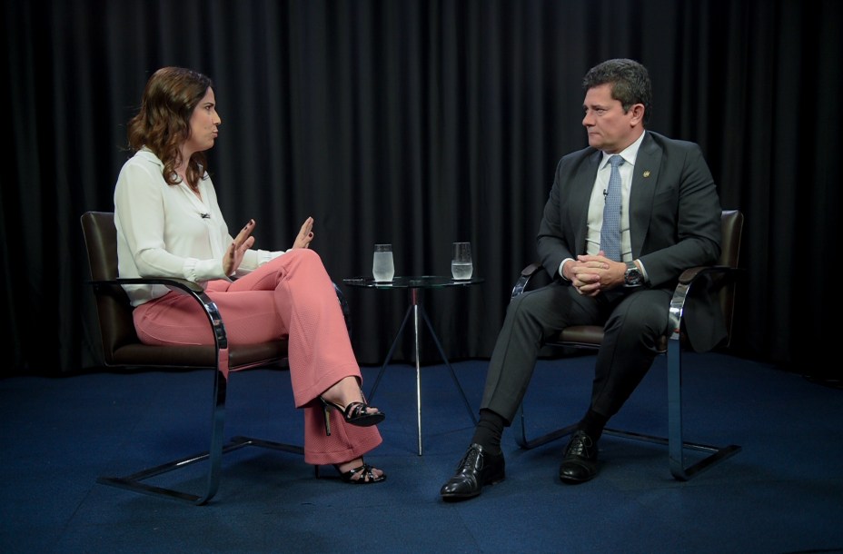 O senador Sergio Moro durante a gravação do programa Amarelas On Air, de Veja