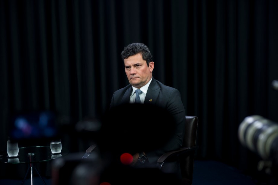 O senador Sergio Moro durante a gravação do programa Amarelas On Air, de Veja