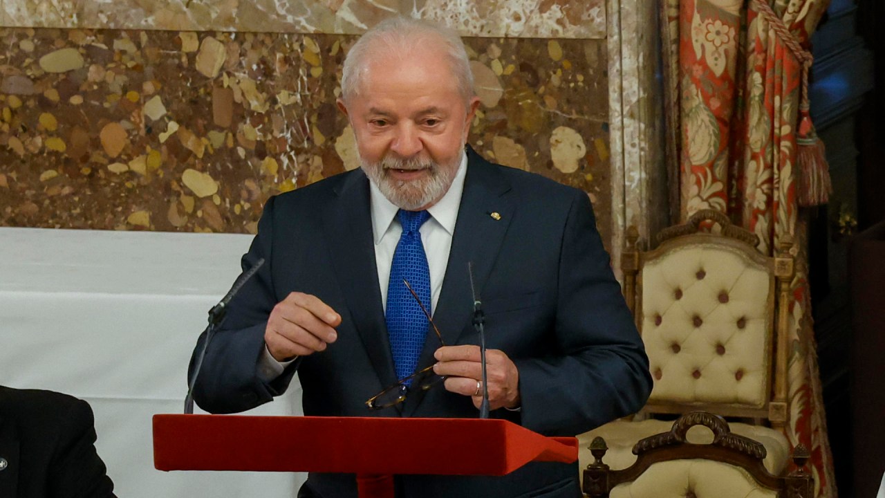 O presidente Luiz Inácio Lula da Silva durante discurso no Palácio Real de Madri, na Espanha
