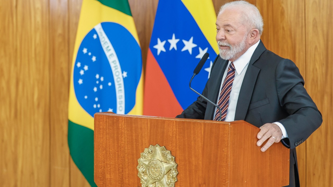 O presidente Lula durante encontro com Maduro, em Brasília