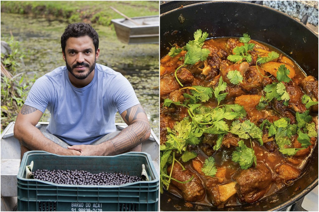 DEU NO 'THE NEW YORK TIMES' - Thiago Castanho: o chef virou astro internacional com pratos regionais como a pupunha com tucupi (à dir.)
