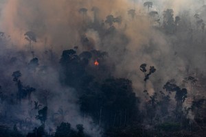 Incêndio na região de Jamari, próximo a Porto Velho, Rondônia: fumaça tóxica afeta diretamente São Paulo