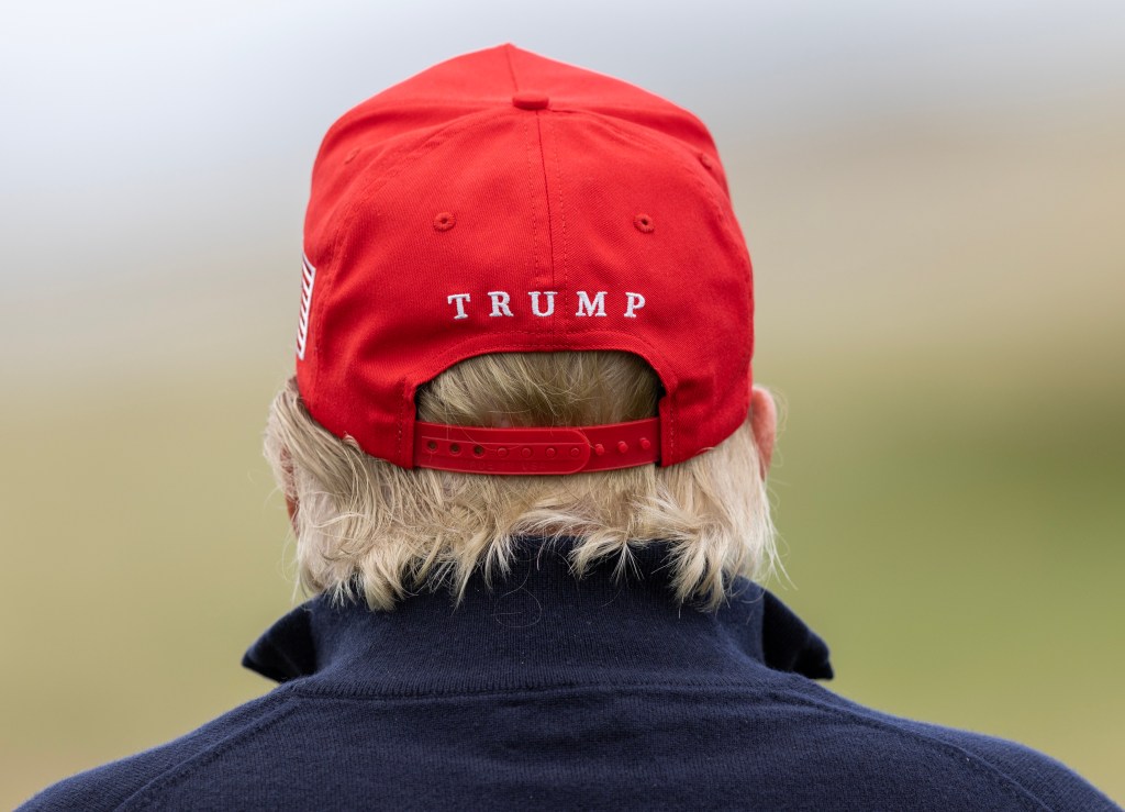 TURNBERRY, SCOTLAND - MAY 02: Former U.S. President Donald Trump during a round of golf at his Turnberry course on May 2, 2023 in Turnberry, Scotland. Former U.S. President Donald Trump is visiting his golf courses in Scotland and Ireland. Back in the United States, he faces legal action on 34 counts of falsifying business records. (Photo by Robert Perry/Getty Images)