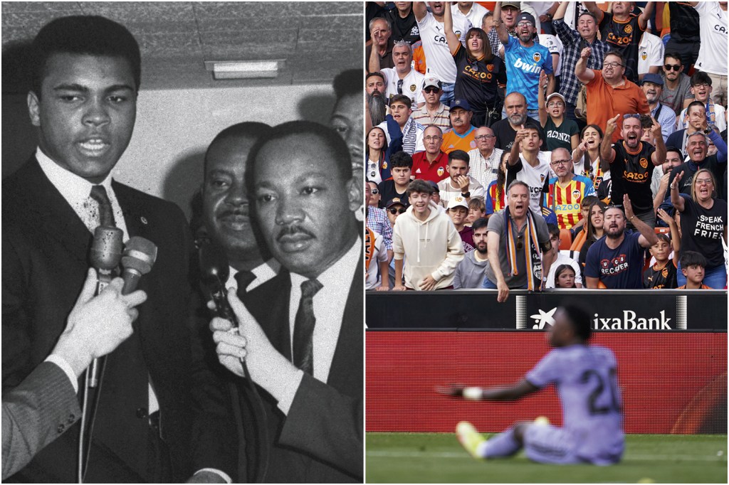 CORAGEM - A agressão ao jogador em Valência (à dir.) e Muhammad Ali, ao lado de Luther King: é preciso ser antirracista