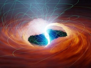 Ilustração de um ULX, o gás quente é puxado para uma estrela de nêutrons . Campos magnéticos fortes emergindo da estrela são mostrados em verde -