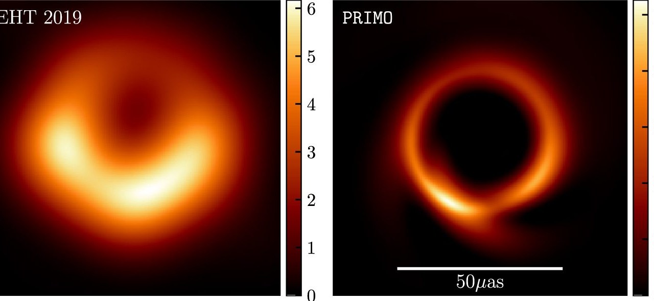 Cientistas Espaciais tem usado Inteligência Artificial para ampliar o que conhecemos sobre o Espaço. Primeira imagem de Buraco Negro, exibida em 2019, foi melhorada com o auxílio de IA. A primeira imagem de 2019, que agora mostra o buraco negro no centro da galáxia M87 mais escuro e maior do que a primeira imagem retratada -