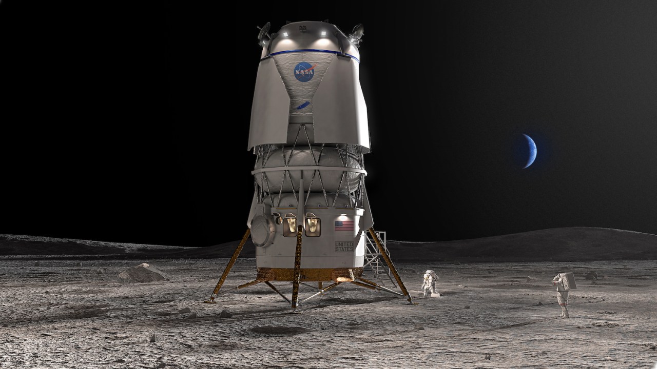 Representação artística do módulo de pouso Blue Moon da Blue Origin, que levará os astronautas de volta à Lua como parte do programa Artemis da Nasa -