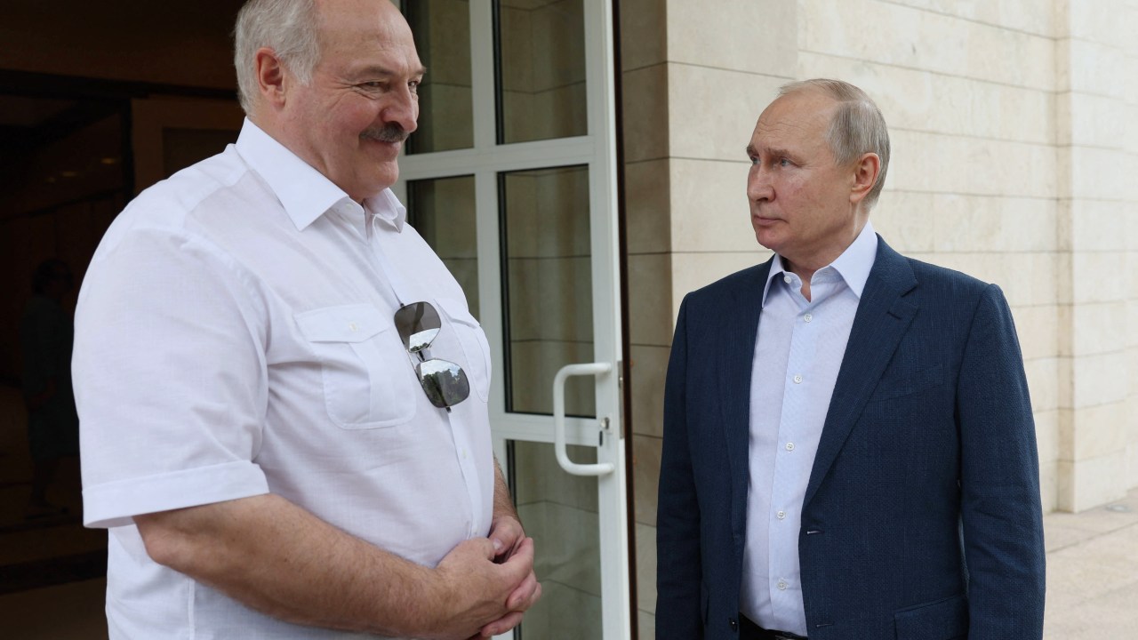 Russian President Vladimir Putin meets with his Belarus' counterpart Alexander Lukashenko in Sochi on June 9, 2023. (Photo by Gavriil GRIGOROV / SPUTNIK / AFP)