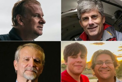 Os passageiros do Titan, do alto, à esquerda, em sentido horário: Hamish Harding, Stockton Rush, Paul-Henri Nargeolet, Suleman Dawood e seu pai Shahzada Dawood