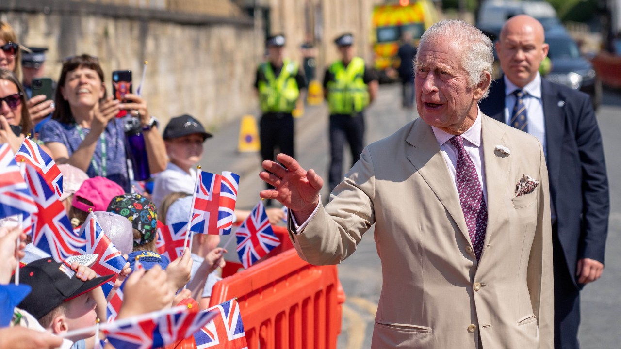 PICKERING, ENGLAND - JUNE 12: King Charles III meets locals during a visit to the Railway and the Town, in celebration of its 100th anniversary, on June 12, 2023 in Pickering, England. (Photo by Charlotte Graham - WPA Pool/Getty Images)