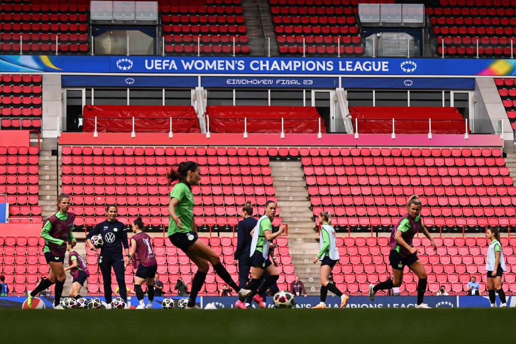 EINDHOVEN, NETHERLANDS - JUNE 02: General view inside the stadium as VfL Wolfsburg train during a training session prior to the UEFA Women's Champions League final match between FC Barcelona and VfL Wolfsburg at PSV Stadion on June 02, 2023 in Eindhoven, Netherlands. (Photo by Tullio Puglia - UEFA/UEFA via Getty Images)