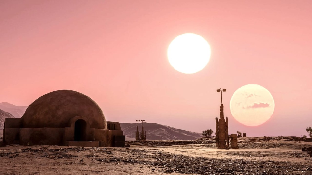 FICÇÃO - Sois gêmeos se pondo em Tatooine