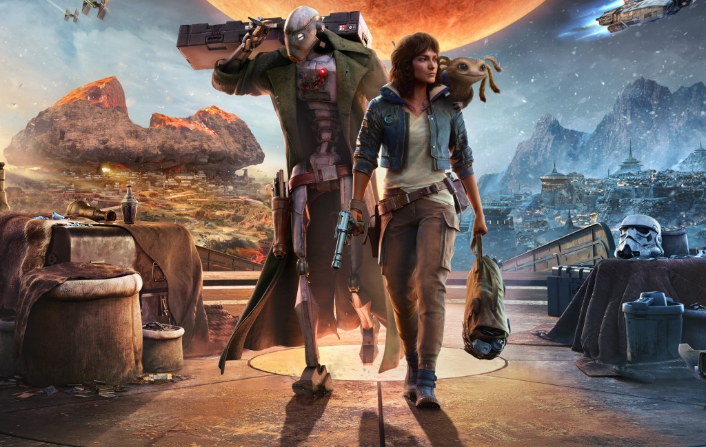 Arte com personagens do jogo 'Star Wars: Outlaws', desenvolvido pela Ubisoft, com lançamento previsto para 2024 -