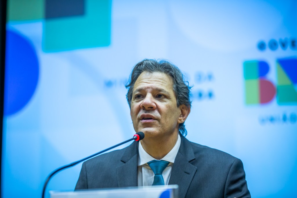 O ministro da Fazenda, Fernando Haddad, em coletiva de imprensa sobre o programa Desenrola