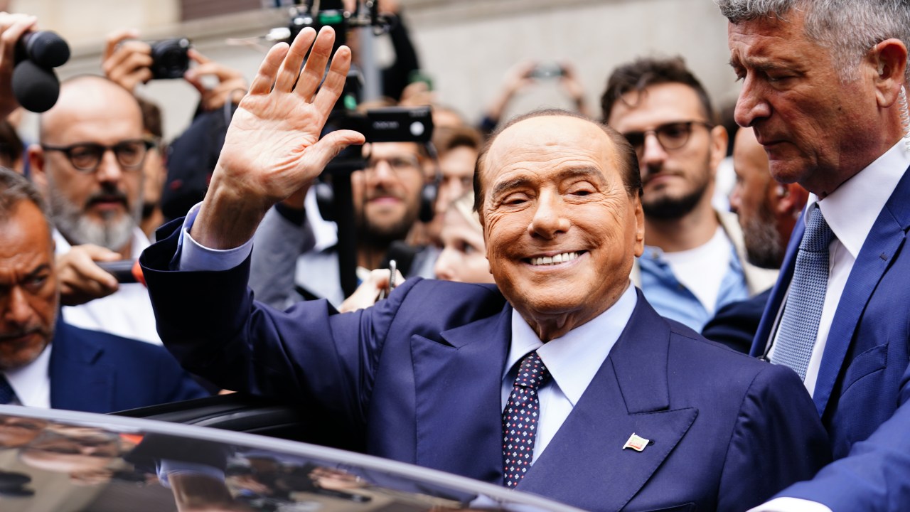MILAN, ITALY - SEPTEMBER 25: Silvio Berlusconi, leader of Italian right party Forza Italia leaves the polling station on September 25, 2022 in Milan, Italy. The snap election was triggered by the resignation of Prime Minister Mario Draghi in July, following the collapse of his big-tent coalition of leftist, right-wing and centrist parties. (Photo by Pier Marco Tacca/Getty Images)