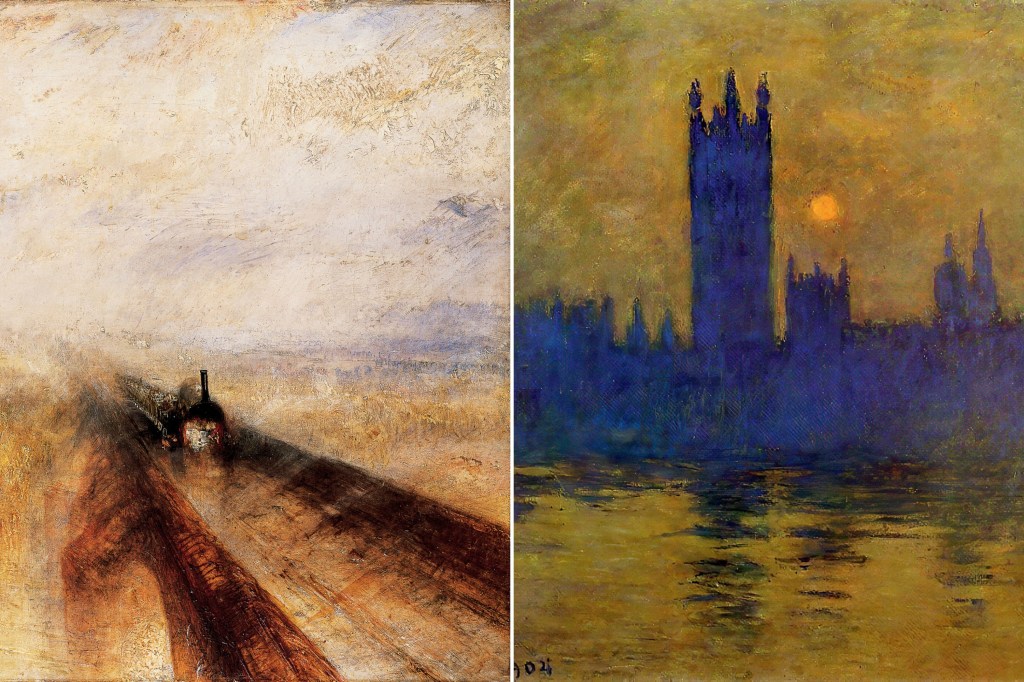 CADÊ A LINHA? - Chuva, Vapor e Velocidade, de Turner (à esq.), e Casas do Parlamento, de Monet: jogo de luz