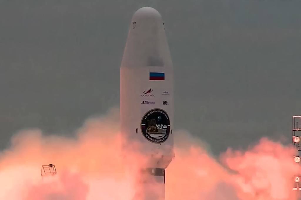 RUSSIA-SPACE-TECHNOLOGY-MOON A espaçonave russa Luna-25, que se chocou com a Lua, conforme confirmou a agência espacial russa Roscosmos